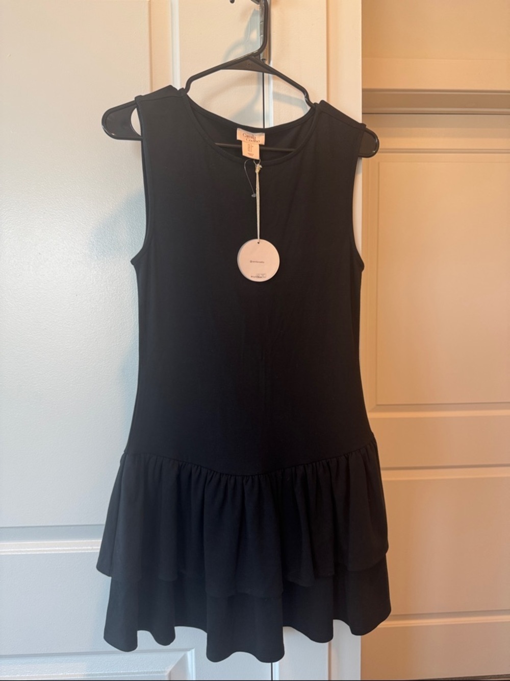 Camila Coelho Black Sleeveless Ruffle Hem Dress